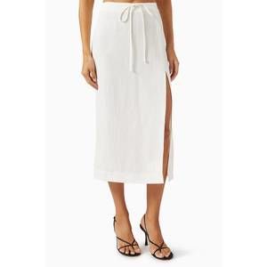NEW MATTHEW BRUCH drawstring slit midi skirt in white
